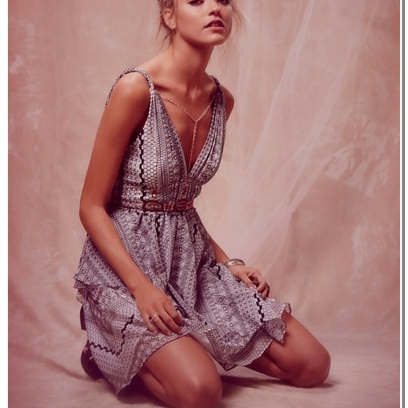 Free People Leia geometric print sequin neckline flare dress 4 - Picture 1 of 10